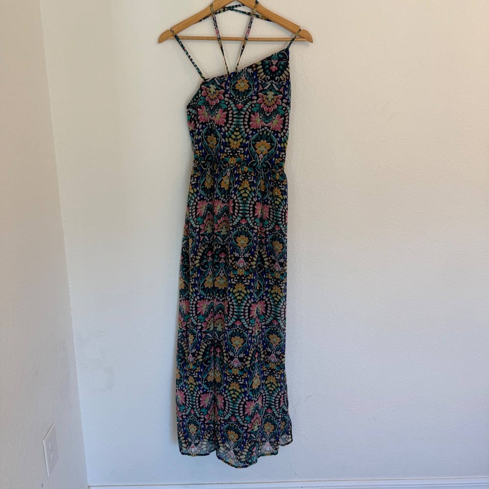 Old Navy Maxi Dress Womens L Multi Color Floral Paisley Halter Asymmetrical New
